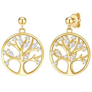 Rafaela Donata Paar Ohrhänger Baum des Lebens gelbgold, aus Sterling Silber
