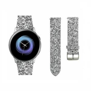 Strap-it Samsung Galaxy Watch Active leren glitter bandje (zilver)