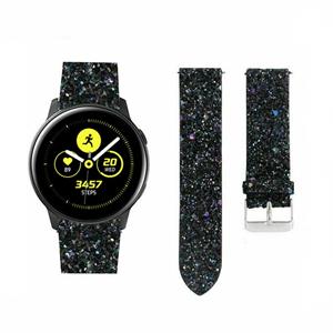 Strap-it Samsung Galaxy Watch Active leren glitter bandje (zwart)
