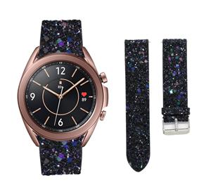 Strap-it Samsung Galaxy Watch 3 41mm leren glitter bandje (zwart)