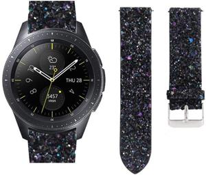 Strap-it Samsung Galaxy Watch 42mm leren glitter bandje (zwart)