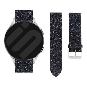 Strap-it Samsung Galaxy Watch 6 - 44mm leren glitter bandje (zwart)