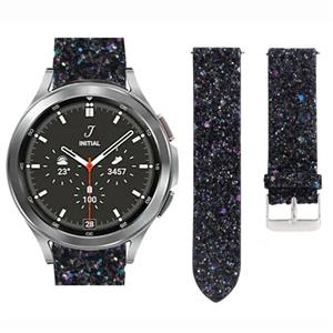 Strap-it Samsung Galaxy Watch 4 Classic 46mm leren glitter bandje (zwart)