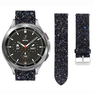 Strap-it Samsung Galaxy Watch 4 Classic leren glitter bandje (zwart)