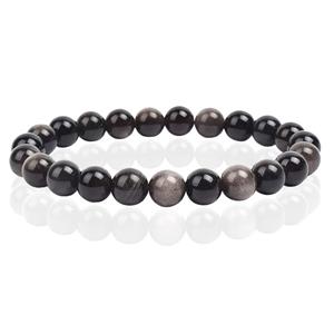 Memphis Natuursteen Armband met 8mm Kralen  - Silver Obsidian