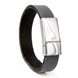 Armband in zwart leer met askamer in het slot (14mm)