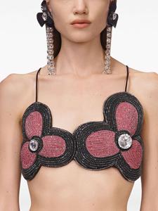 AREA leather flower chandelier earrings - Zwart