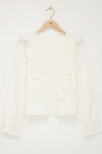 My jewellery Witte blouse met bubbel structuur en ruffles