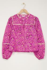 My jewellery Roze blouse met ruffles en bloemenprint