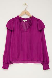 My jewellery Paarse blouse met ruffles satijnen look