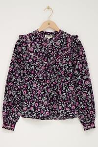 My jewellery Zwarte blouse met roze paisley print