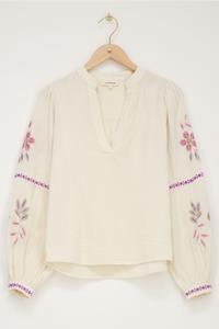 My jewellery Beige mousseline blouse met embroidery