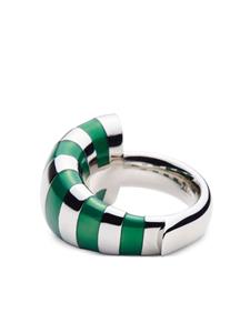Ferragamo Asymmetrische ring met email streep - Zilver