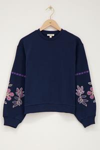 My jewellery Donkerblauwe sweater met embroidery