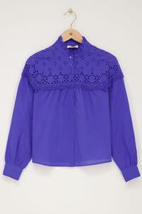 My jewellery Paarse blouse met embroidery en ruffle kraag