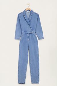 My jewellery Blauwe denim jumpsuit met reverskraag