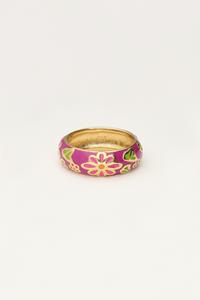 My jewellery Sunrocks paarse ring met bloemen