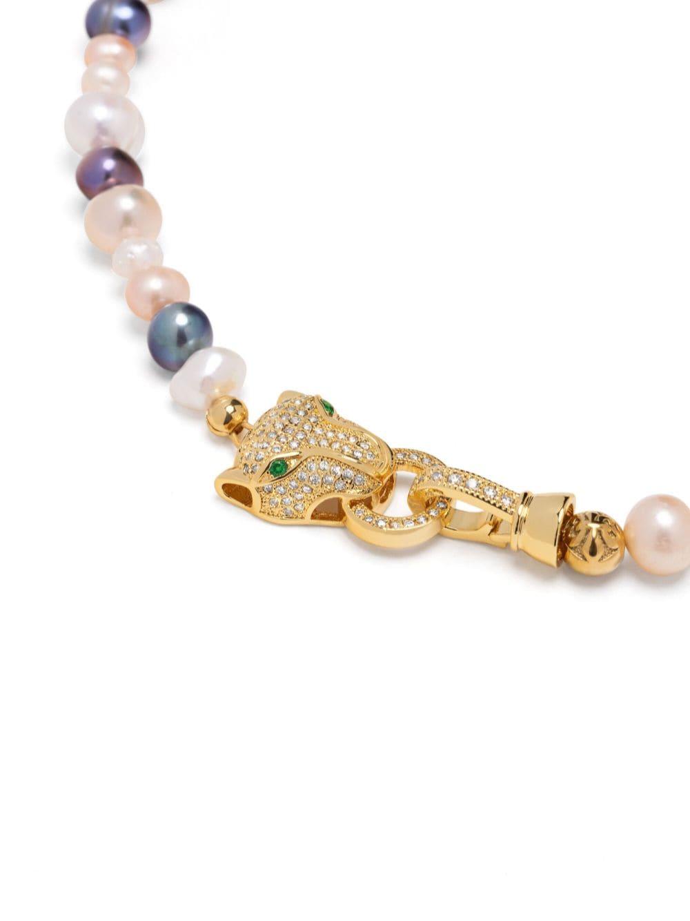 Nialaya Jewelry panther head-charm pearl bracelet - Goud