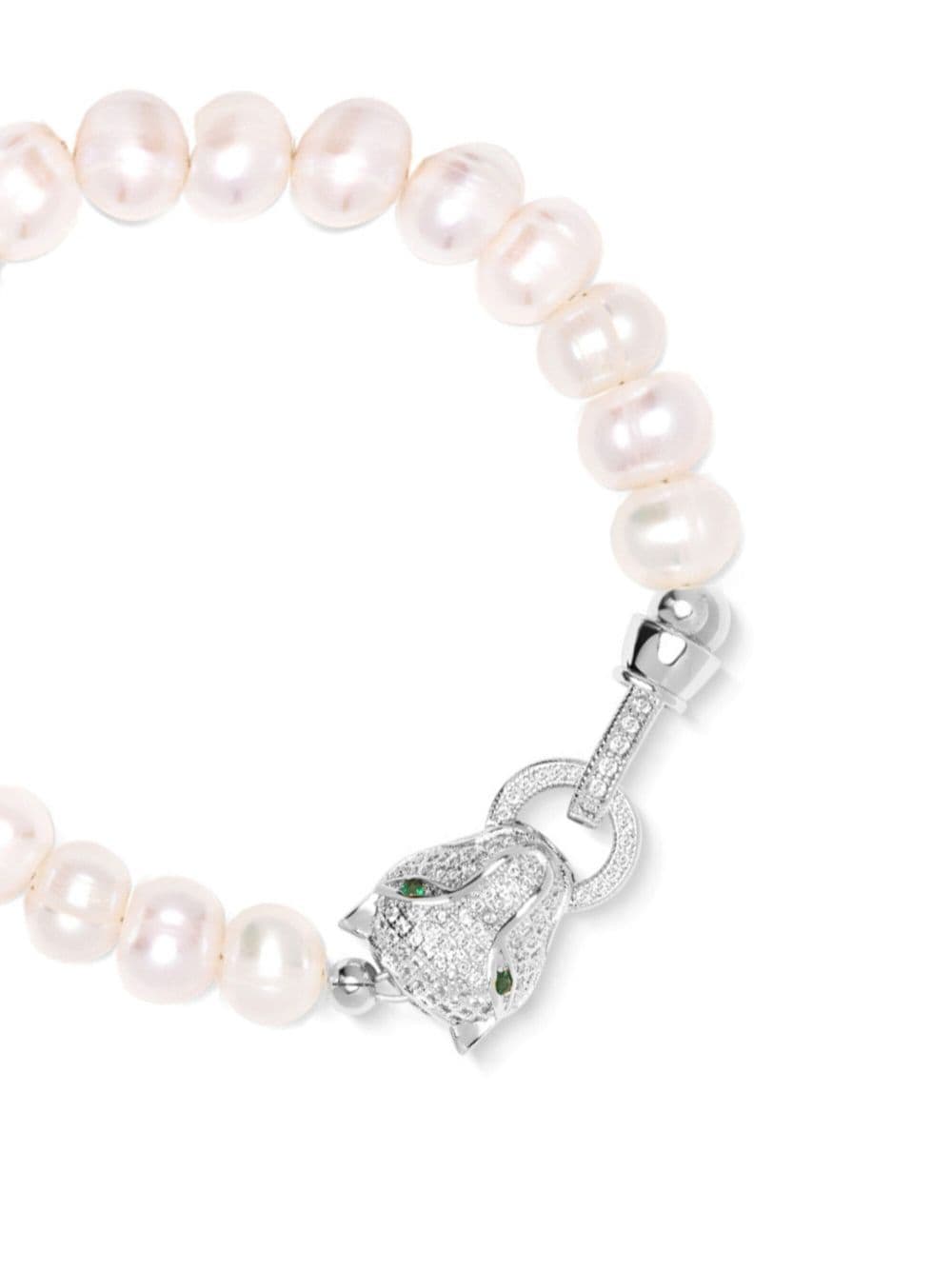 Nialaya Jewelry panther head-charm pearl bracelet - Wit