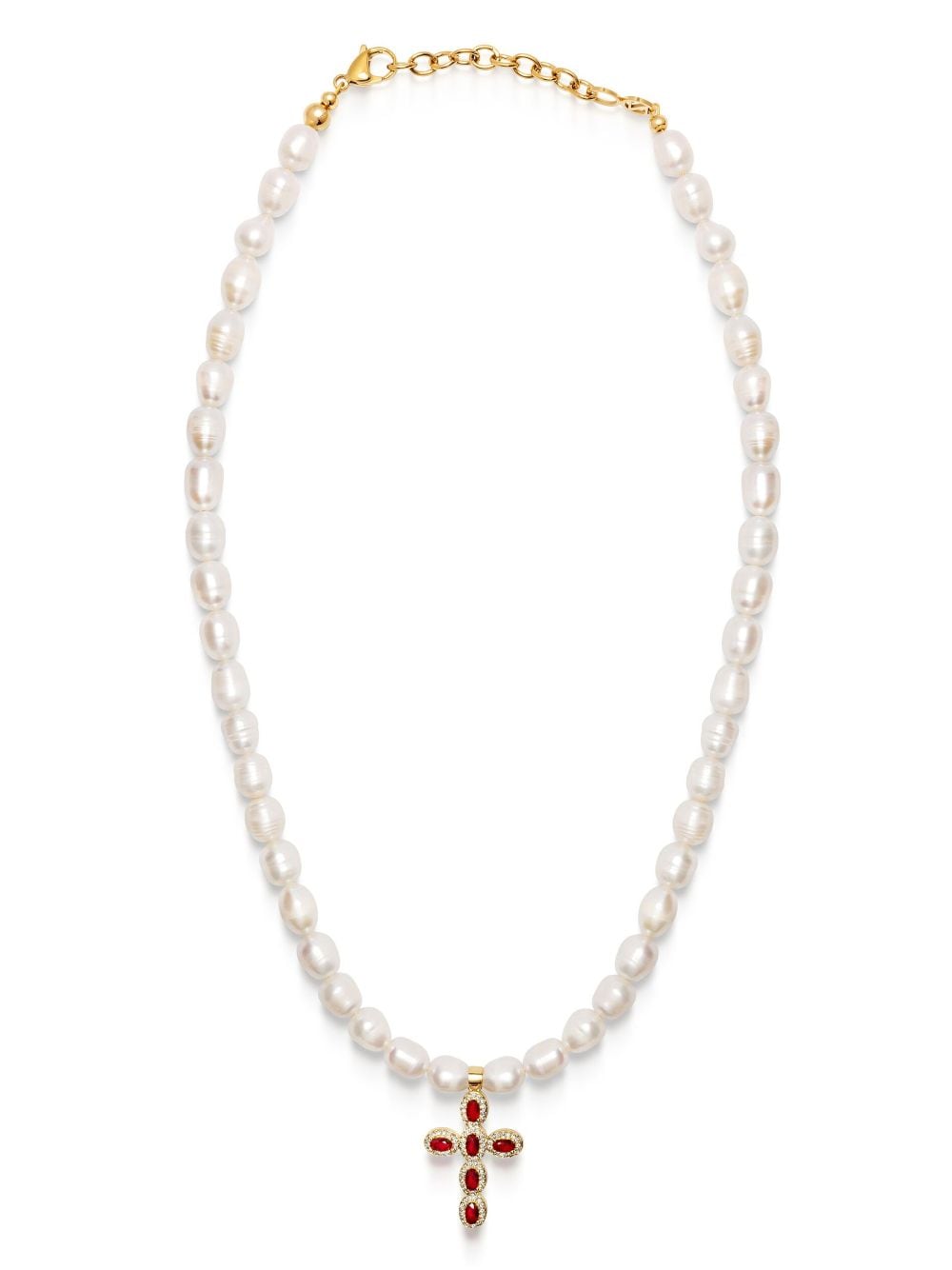 Nialaya Jewelry cross-pendant pearl choker - Wit