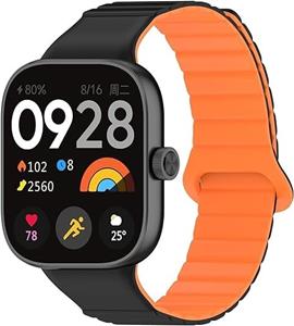 Strap-it Xiaomi Smart Band 8 Pro magnetisch siliconen bandje (zwart/oranje)