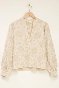 My jewellery Beige blouse met jacquard bloem