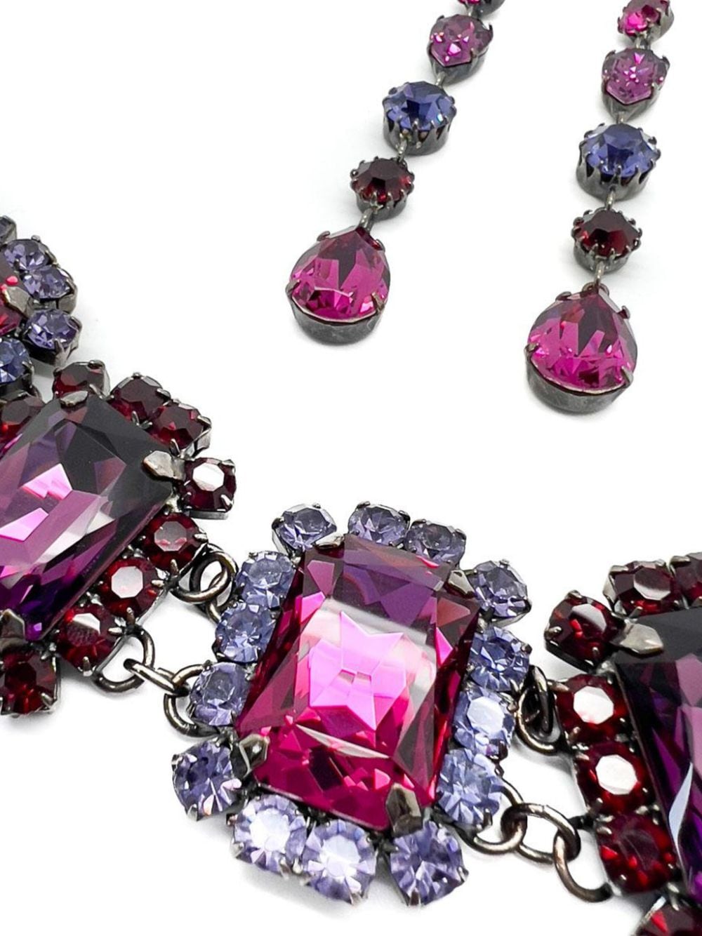 Jennifer Gibson Jewellery Vintage Hot Pink & Amethyst Crystal Bracelet & Drop Earrings 1980s - Paars
