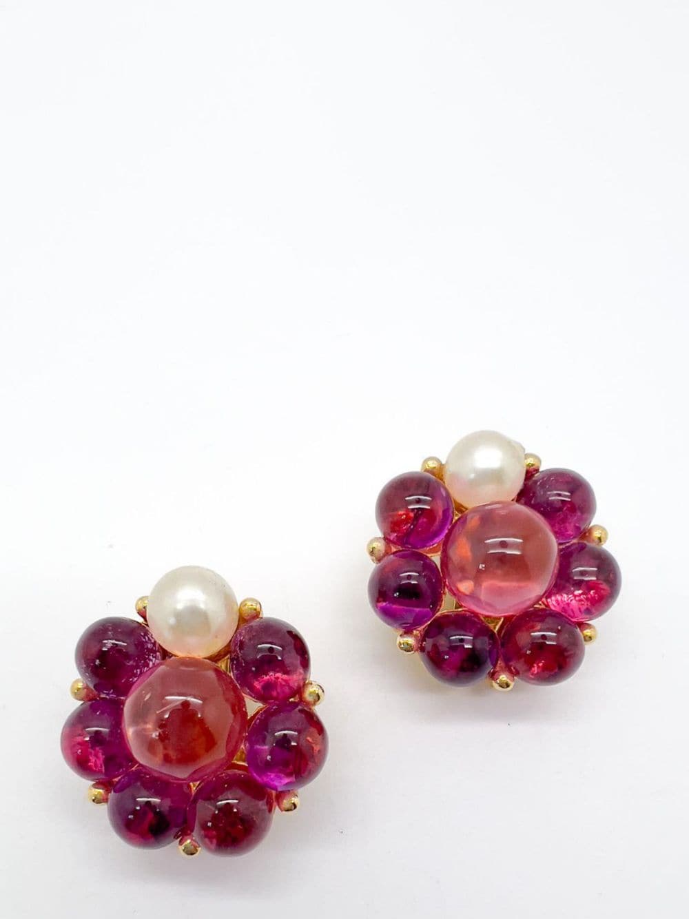 Jennifer Gibson Jewellery Vintage Pink Glass Sphere & Pearl Earrings 1970s - Roze