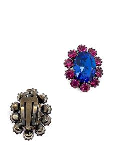 Jennifer Gibson Jewellery Vintage Electric Blue & Hot Pink Crystal Earrings 1960s - Blauw