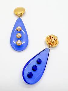 Jennifer Gibson Jewellery Vintage Vogue Bijoux Blue Teardrop & Pearl Earrings 1970s - Blauw