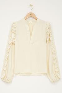 My jewellery Crème blouse met ruffle mouwen