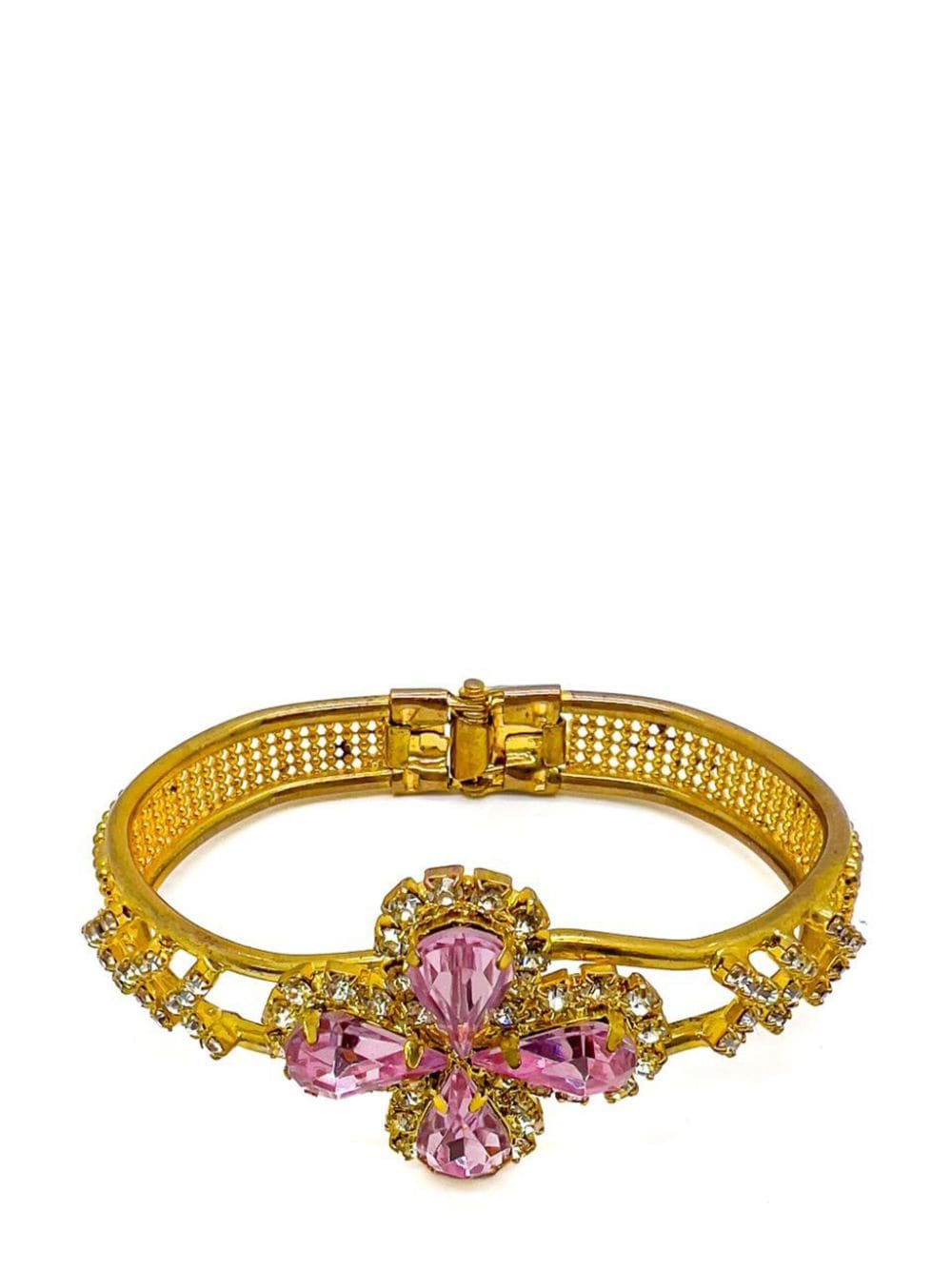 Jennifer Gibson Jewellery Vintage Victorian Inspired Pink Teardrop Crystal Cuff 1960s - Roze