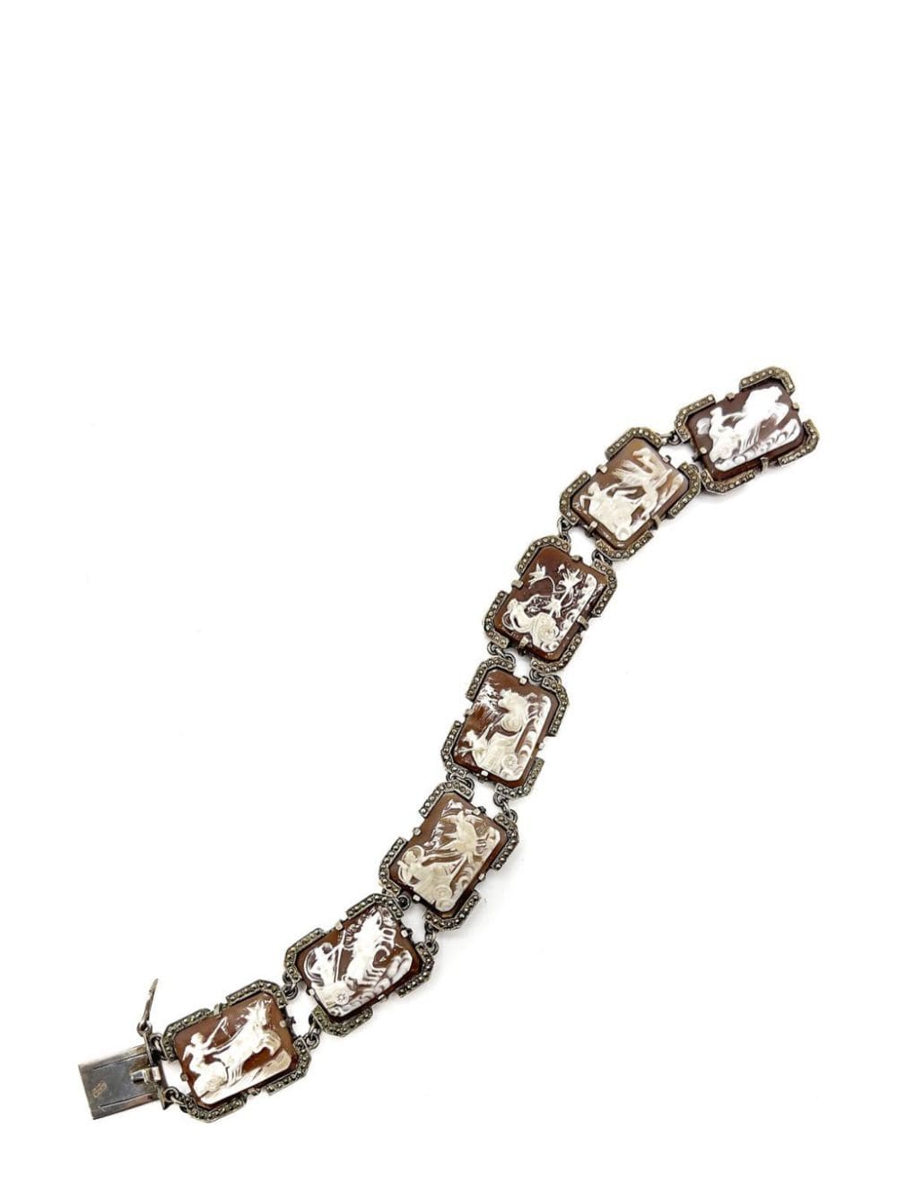 Jennifer Gibson Jewellery Antique Silver Shell Cameo Panel Bracelet 1930s - Bruin