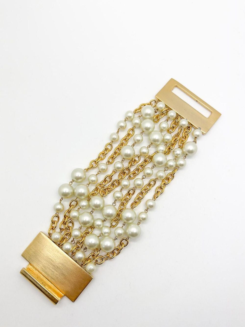 Jennifer Gibson Jewellery Vintage Kenneth Jay Lane Statement Pearl Multi Row Cuff 1990s - Goud