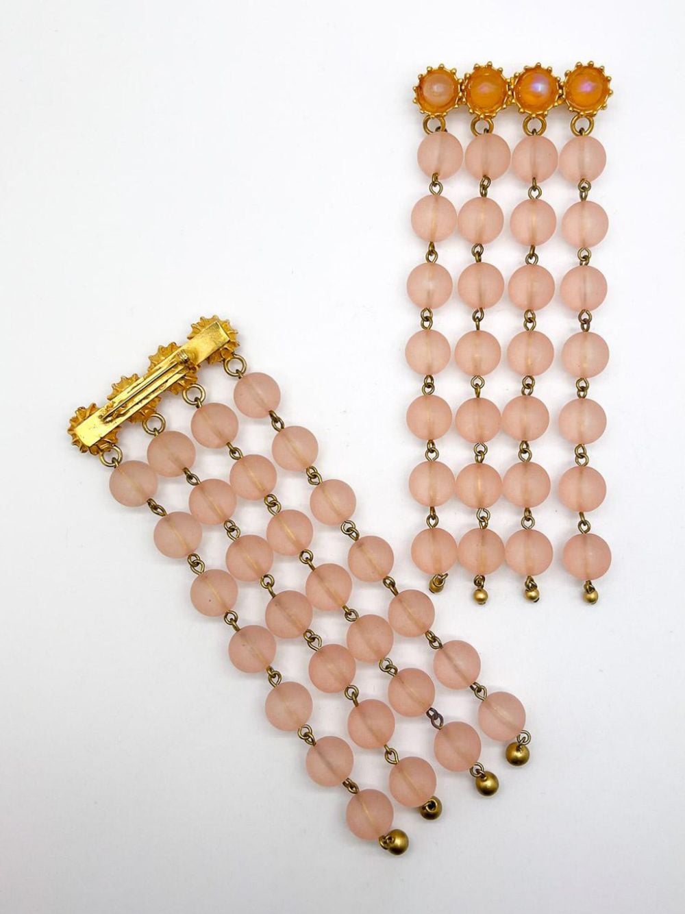 Jennifer Gibson Jewellery Vintage Pair of Long Pink Satin Bead Tassel Brooches 1960s - Roze