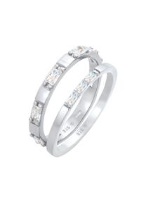 Elli Damesring Duo Baguette geslepen glinsterende met Cubic Zirconia kristallen in 925 Sterling zilver