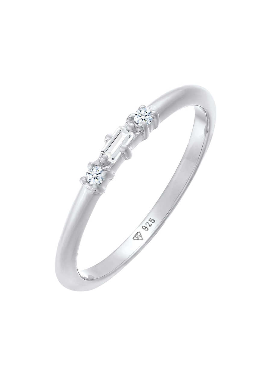Elli DIAMONDS Fingerring Verlobungsring Diamant (0.03 ct) Rechteck 925 Silber, Diamant