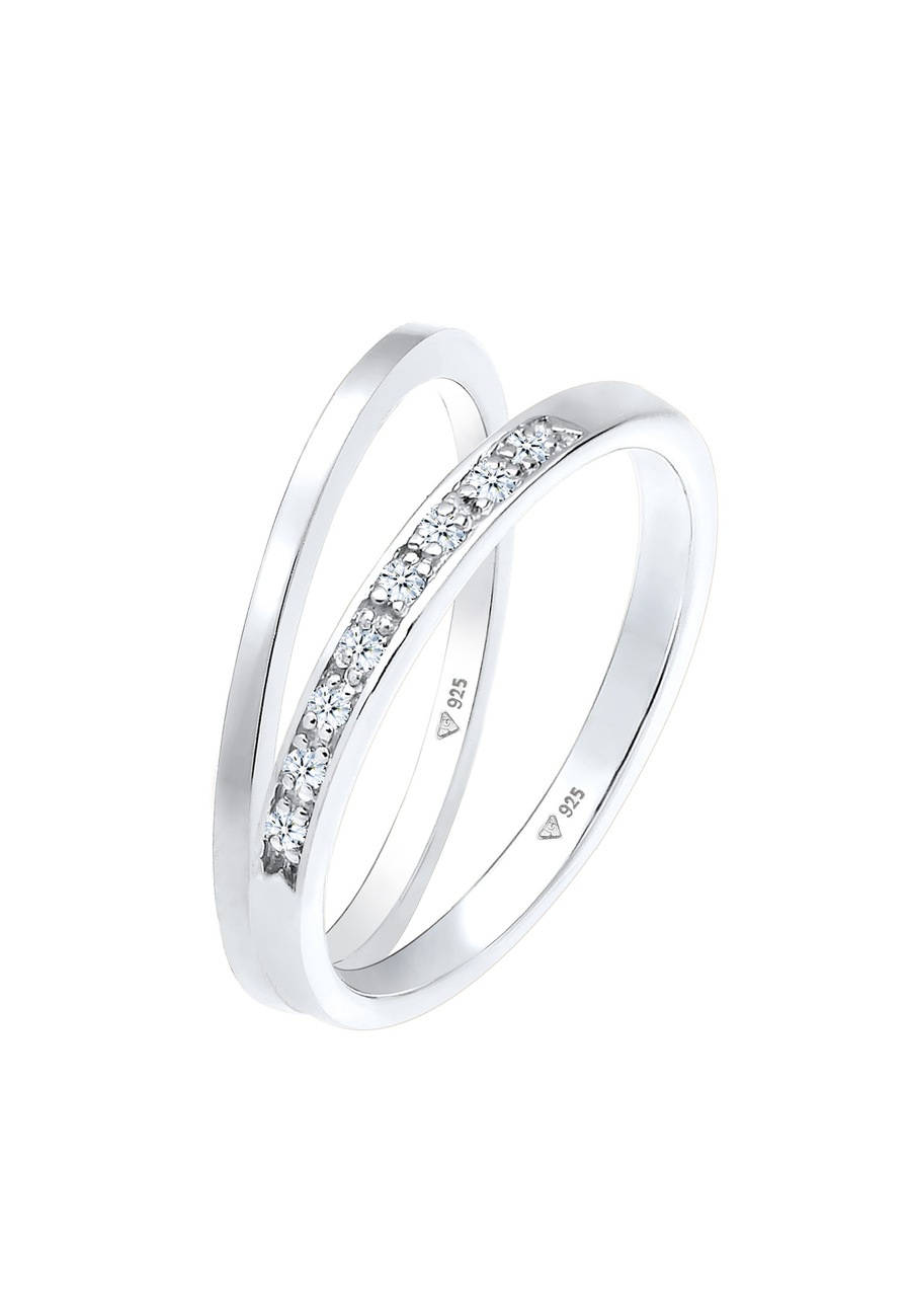 Elli DIAMONDS Dames Ring Set Klassiek Elegant met diamanten (0.08 ct.) in 925 Sterling Zilver