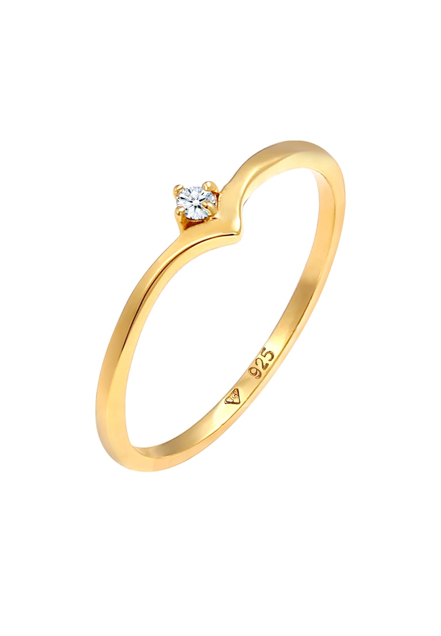 Elli DIAMONDS Dames Solitaire V-vorm Elegant met Diamant (0,03 ct.) in 925 Sterling Zilver Verguld