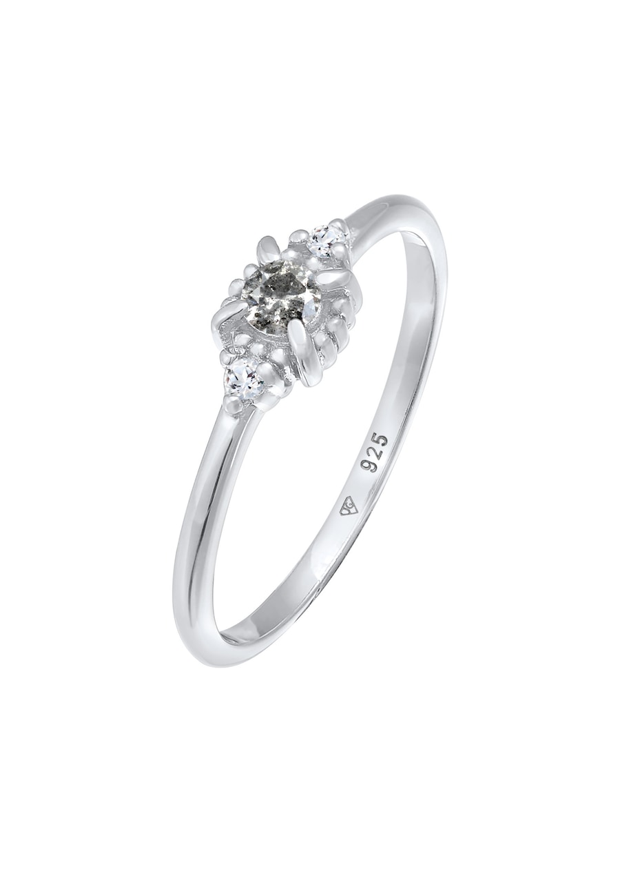 Elli DIAMONDS Dames Solitaire Ring Salt-Pepper met diamant (0.11 ct.) en topaas edelsteen in 925 Sterling Zilver