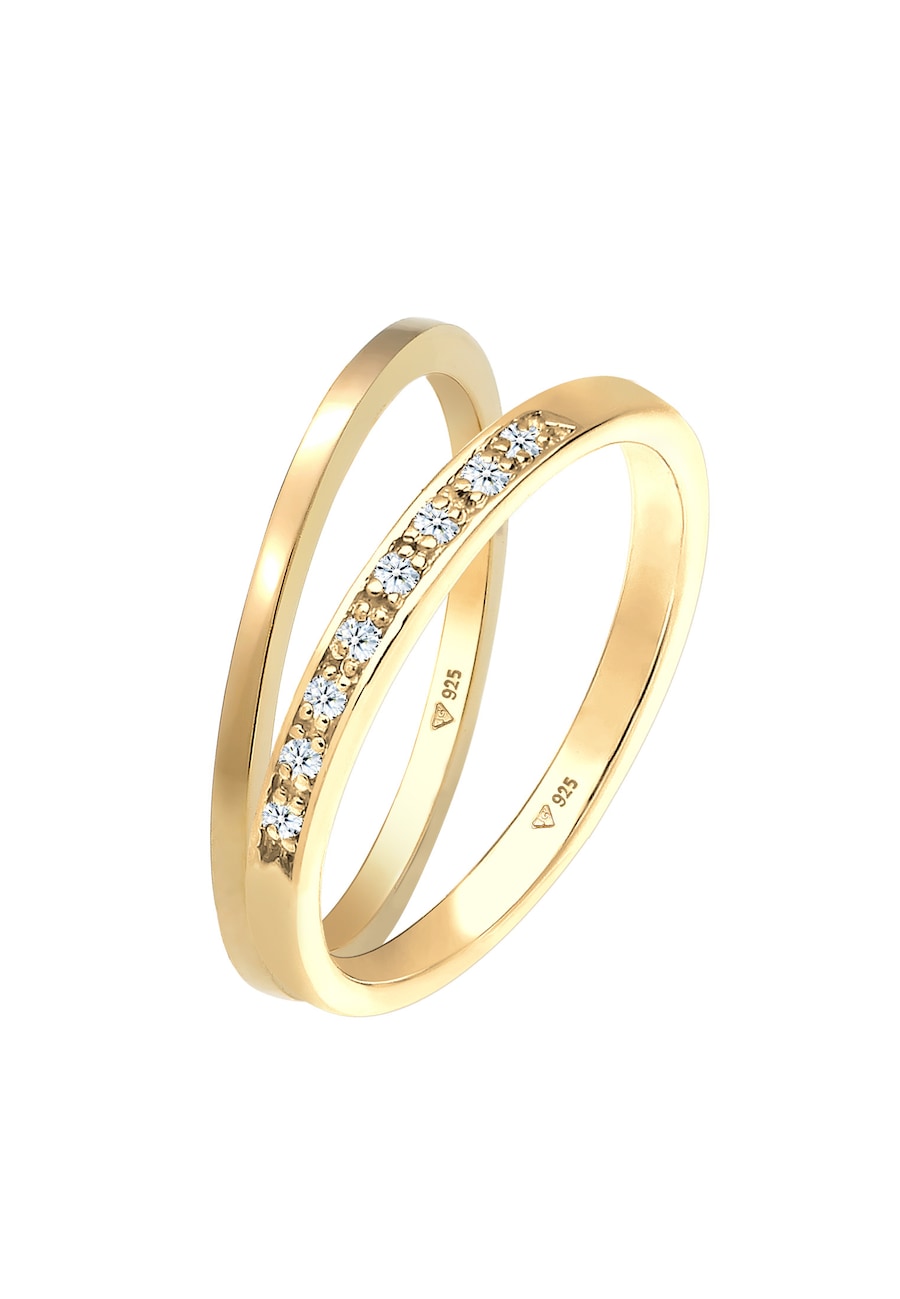 Elli DIAMONDS Dames Ring Set Klassiek Elegant met diamanten (0.08 ct.) in 925 Sterling Zilver