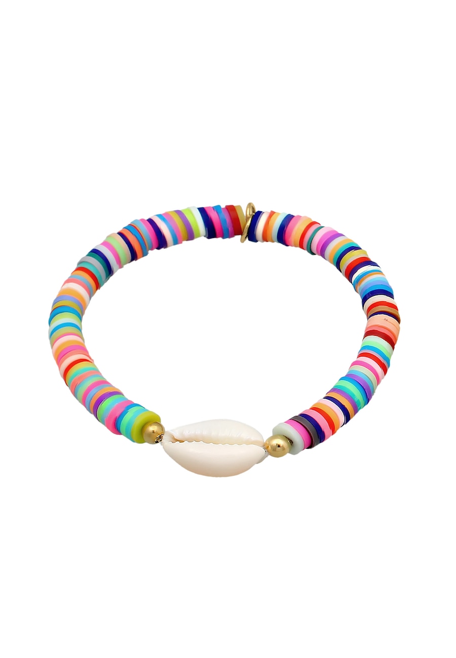 Elli Armband Heishi Perlen Bunt Kauri Muschel 925 Silb, Heishi Beads