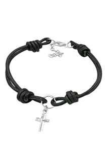 Elli Armband Kreuz Leder 925 Sterling Silber, Kreuz