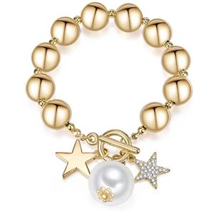 Lulu & Jane Armband Armband gelbgold Perle (synth) weiß Glaskristall weiß