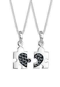 Elli Dames Puzzelstukjes Hanger Partner Ketting met Zwarte Kristallen in 925 Sterling Zilver Zwart