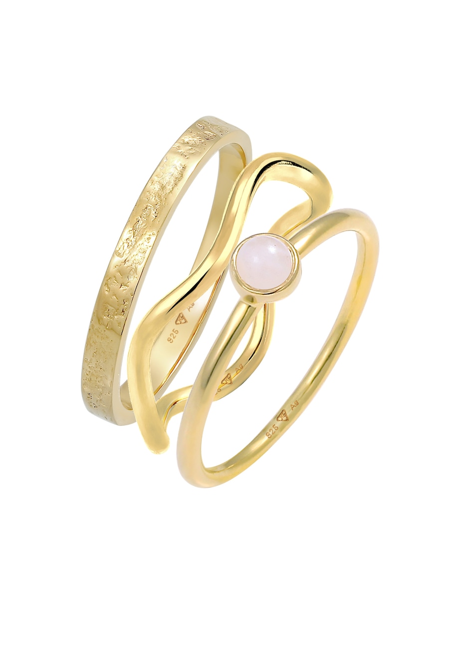 Elli Premium Ring-Set Solitär Rosa Quarz 3er Ring Set 925 Silber