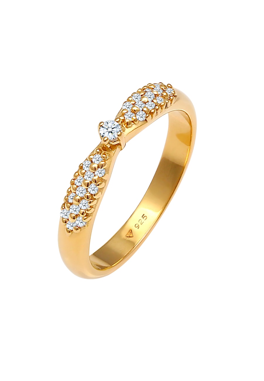 Elli DIAMONDS Dames Engagement Glamorous met Diamond (0.16 ct) in 925 Sterling Silver Gold Plated