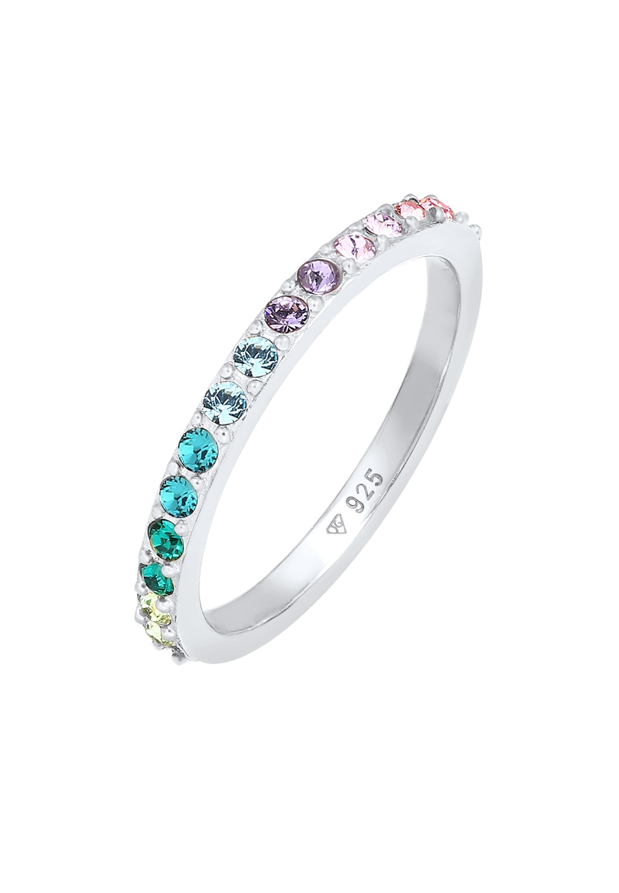 Elli Dames Band Regenboog Meerkleurig Elegant Trend met Kristallen in 925 Sterling Zilver