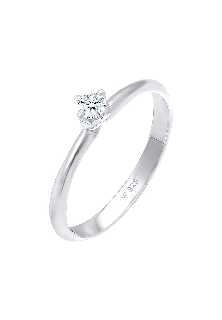 Elli DIAMONDS Diamantring Ring Solitär Diamant (0.11 ct) Klassik 925 Silber, Verlobungsring