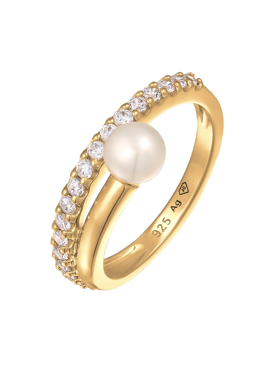 Elli PREMIUM Ring Dames Wikkel Elegant met zoetwater gekweekte parel en zirkonia in 925 sterling zilver Verguld Roségoud
